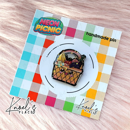 Snax the Picnic Basket Pin | Neon Picnic Character Handmade Pin