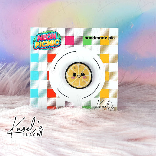 Sunny Lemon Pin | Neon Picnic Character Handmade Pin