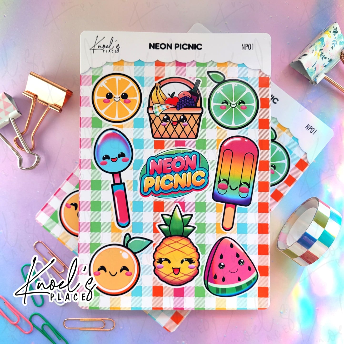 Neon Picnic Character Glossy Sticker Sheet | Kawaii Picnic Pals