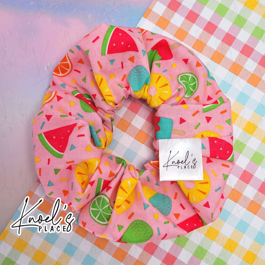 Pink Neon Picnic Handmade Cotton Scrunchie