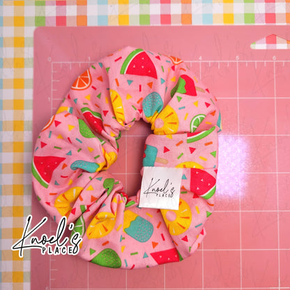 Pink Neon Picnic Handmade Cotton Scrunchie