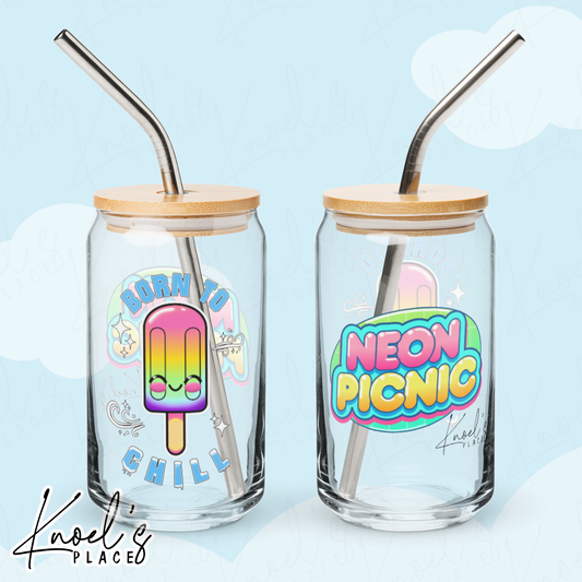 Born to Chill Neon Picnic Popsicle Can-shaped glass