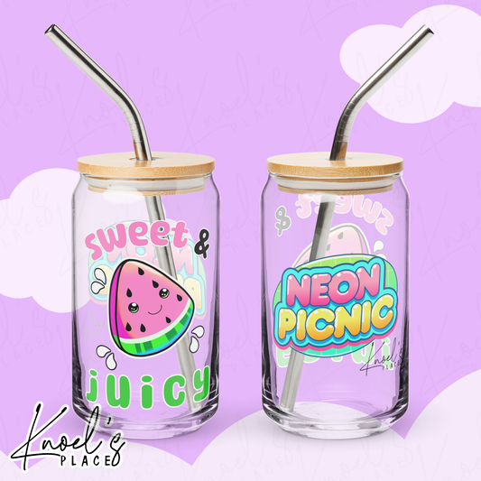Sweet & Juicy Neon Picnic Watermelon Can-shaped glass