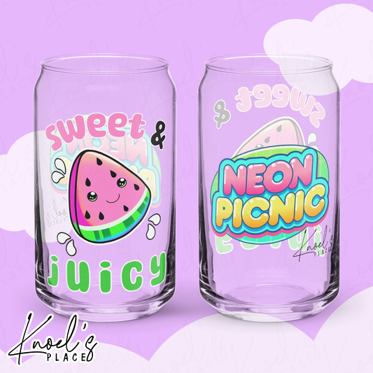 Sweet & Juicy Neon Picnic Watermelon Can-shaped glass